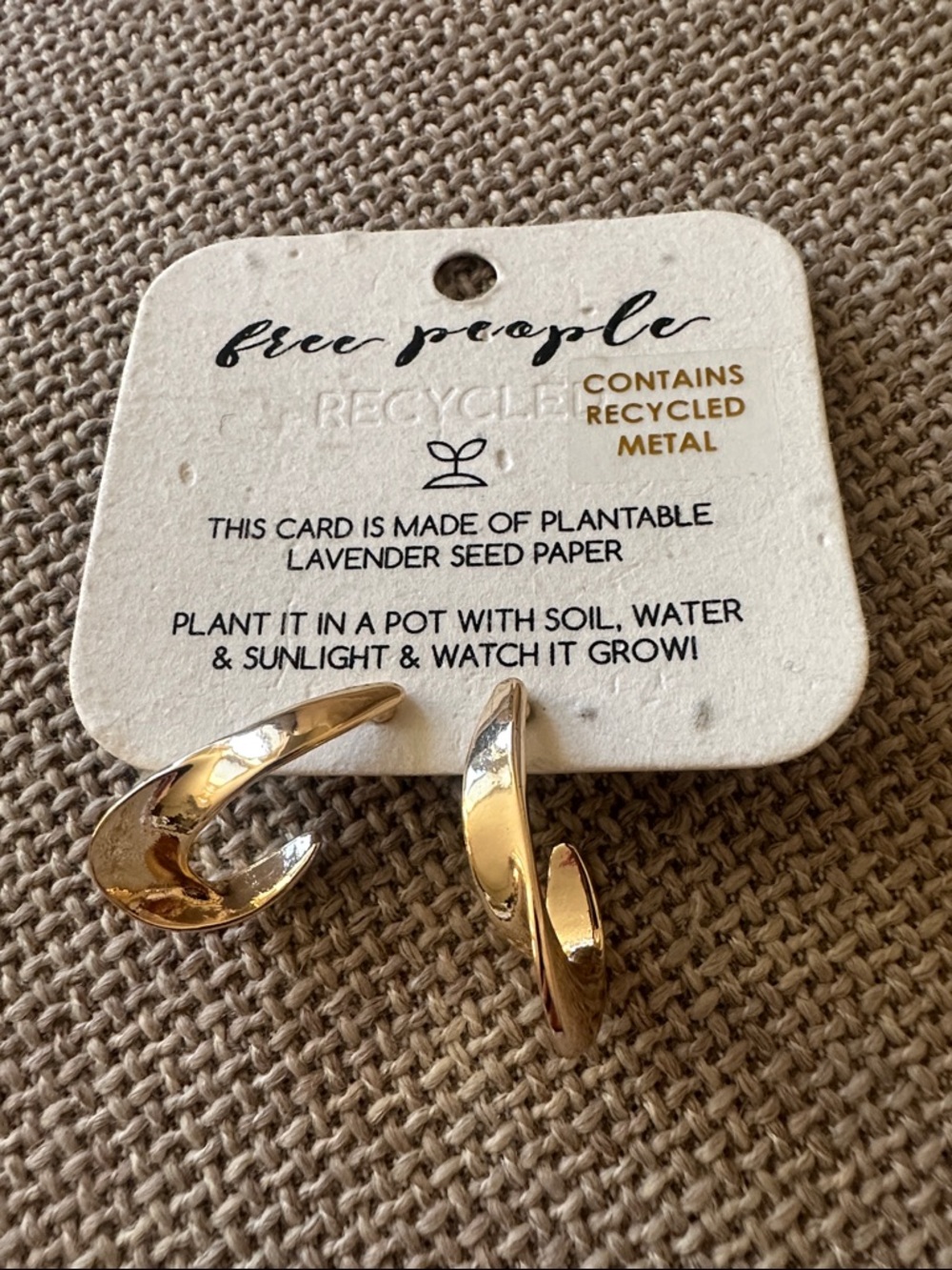 Free People Shiny Gold Twist Hoop Earrings